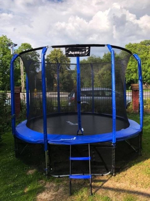 Trampolina Ogrodowa Jumpi 252cm/8FT Maxy Comfort Niebieska Z Wewnętrzną Siatką Jumpi