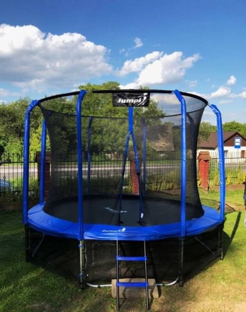 Trampolina Ogrodowa Jumpi 252cm/8FT Maxy Comfort Niebieska Z Wewnętrzną Siatką Jumpi