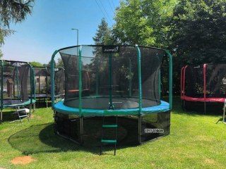 Trampolina Ogrodowa Jumpi 374cm/12FT Maxy Comfort Zielona Z Wewnętrzną Siatką Jumpi