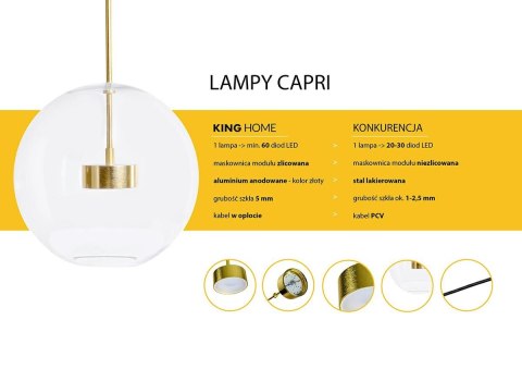 Lampa wisząca CAPRI DISC 5 złota - 300 LED, aluminium, szkło