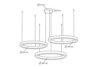 Lampa wisząca RINGO 60 + 80 + 100 złota na jednej podsufitce