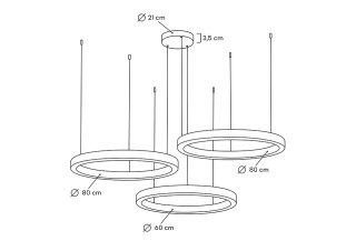 Lampa wisząca RINGO 60 + 80 + 80 złota na jednej podsufitce