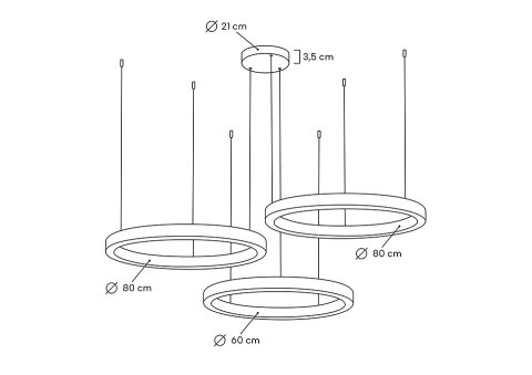 Lampa wisząca RINGO 60 + 80 + 80 złota na jednej podsufitce