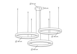 Lampa wisząca RING 80 + 80 + 100 złota na jednej podsufitce