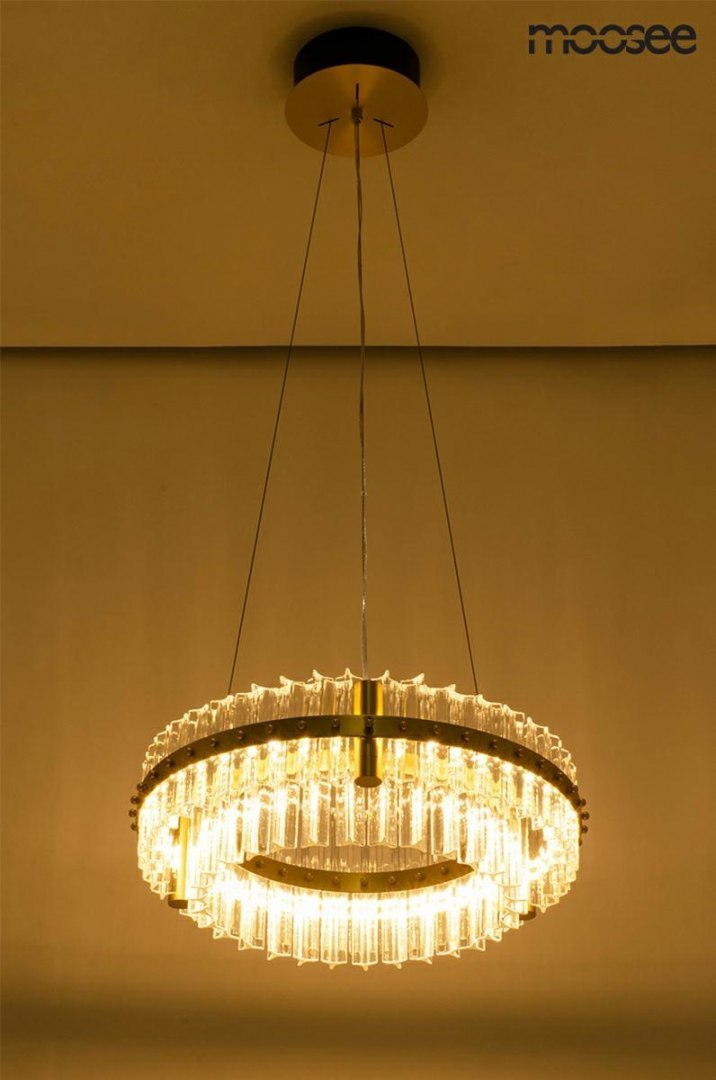 MOOSEE lampa wisząca SATURNUS 47 DUO złota - LED, kryształ, stal szczotkowana MOOSEE lampa wisząca SATURNUS 47 DUO złota - LED, kryształ, stal szczotkowana