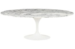 Stół TULIP ELLIPSE MARBLE ARABESCATO - biały - blat owalny marmurowy, metal King Home