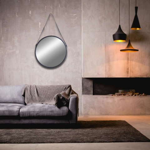 Lustro wiszące okrągłe na pasku 50 cm czarne Lustro wiszące okrągłe na pasku 50 cm czarne