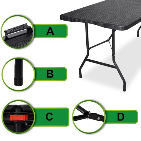 Stół bankietowy składany w walizkę RATTAN 180x74x74,5 czarny