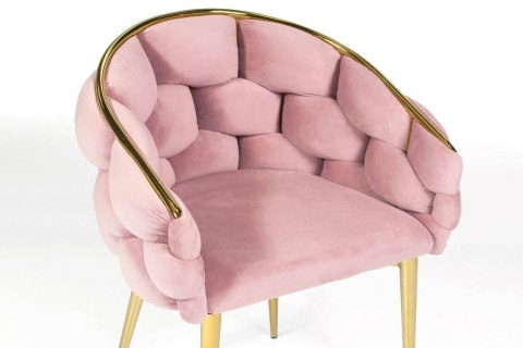 Krzesło tapicerowane glamour BUBBLE - pudrowy róż, złote nogi