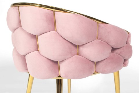 Krzesło tapicerowane glamour BUBBLE - pudrowy róż, złote nogi