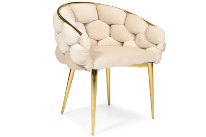 Krzesło welurowe glamour BUBBLE - beżowe, złote nogi