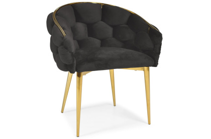 Krzesło welurowe glamour BUBBLE - czarne, złote nogi