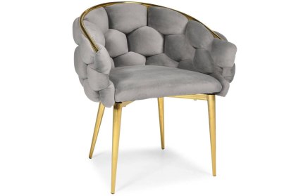 Krzesło welurowe glamour BUBBLE - szare, złote nogi