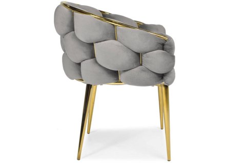 Krzesło welurowe glamour BUBBLE - szare, złote nogi