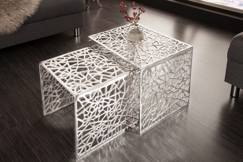 INVICTA zestaw stolików ABSTRACT srebrny - aluminium Invicta Interior