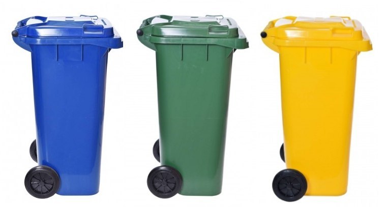 Komplet pojemników na odpady - 120l - trzy kolory