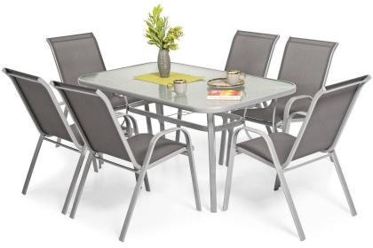 Zestaw mebli ogrodowych PORO - stół + 6 krzeseł, kolor srebrny