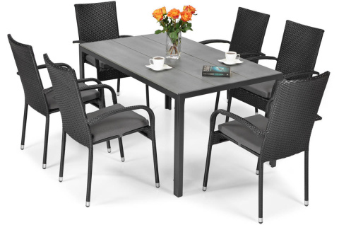 Zestaw ogrodowy 6-osobowy stół i krzesła LAGO- czarny, technorattan