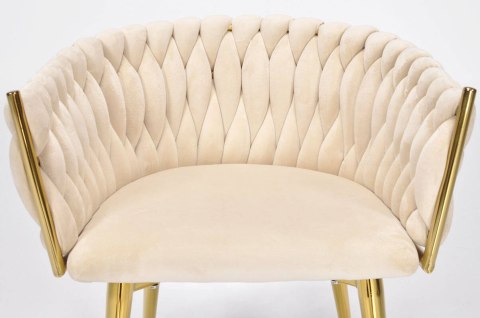 Krzesło welurowe glamour ROZO - beżowe, złote nogi