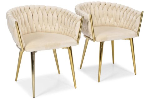 Krzesło welurowe glamour ROZO - beżowe, złote nogi