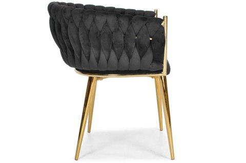 Krzesło welurowe glamour ROZO - czarne, złote nogi