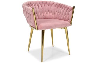 Krzesło welurowe glamour ROZO - różowe, złote nogi