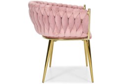 Krzesło welurowe glamour ROSA - różowe, złote nogi