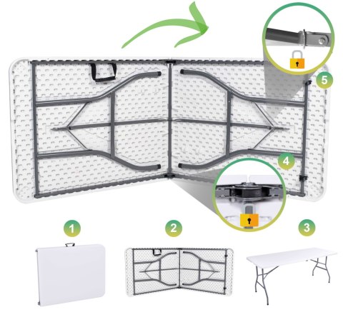 Stół cateringowy PARTY WHITE składany w walizkę 180 cm