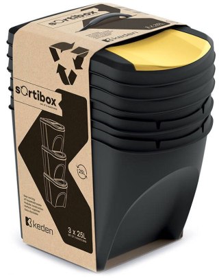 Zestaw 3 koszy do segregacji śmieci 25l SORTI BOX - czarny