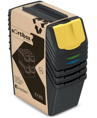 Zestaw czterech sortowników na śmieci 20 litrów SORTIBOX - czarny