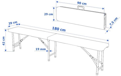 Ławka cateringowa składana w walizkę 180 cm czarna