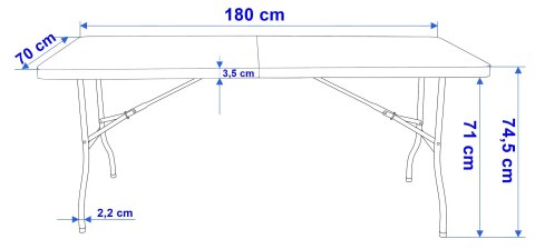 Stół cateringowy BALI WHITE składany w walizkę 180 cm