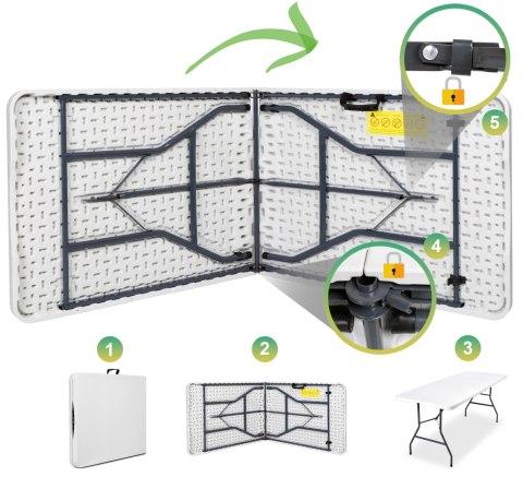 Stół cateringowy BALI WHITE składany w walizkę 180 cm