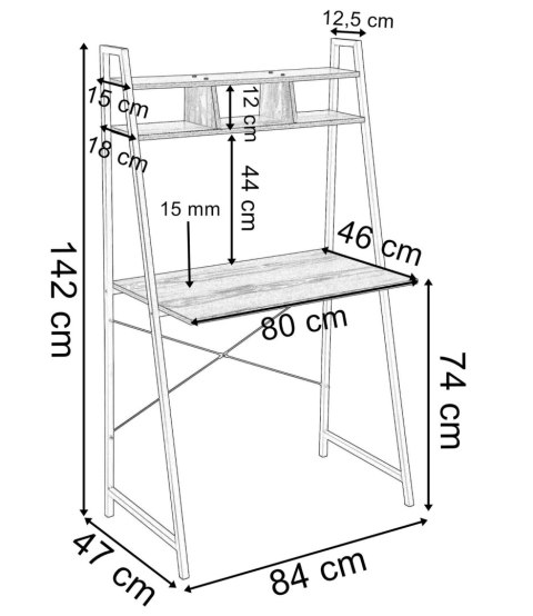 Biurko loftowe z półkami z nadstawką ARVIKA MODERN PINE