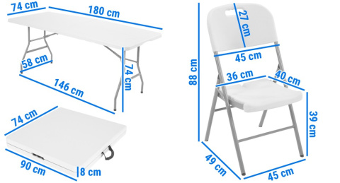 Zestaw mebli cateringowych GREG, stół 180 cm - 6 osobowy