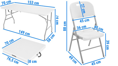 Zestaw mebli cateringowych GREG, stół 150 cm - 6 osobowy