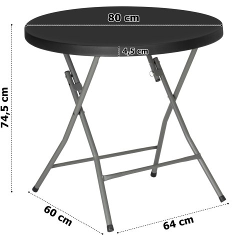 Stolik ogrodowy składany BANKIET CZARNY 80 cm