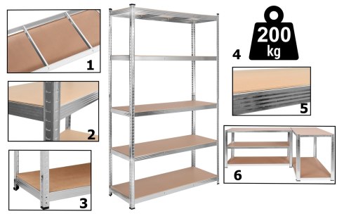 Regał magazynowy 200kg 5 poziomów 205x120x45 cm nośność 1000 kg Regał magazynowy 200kg 5 poziomów 205x120x45 cm nośność 1000 kg