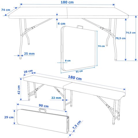 Zestaw cateringowy RATTAN stół 180cm + 2x ławka czarny