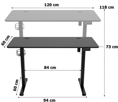 Biurko gamingowe SHADOW GAMER elektryczne 1.0 czarne 120 cm