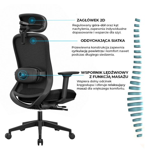 Fotel biurowy ergonomiczny ANGEL fizjO z funkcją masażu ANGEL