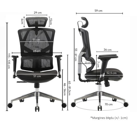 Fotel ergonomiczny ANGEL biurowy obrotowy Dakota 2.0 Grafitowy ANGEL