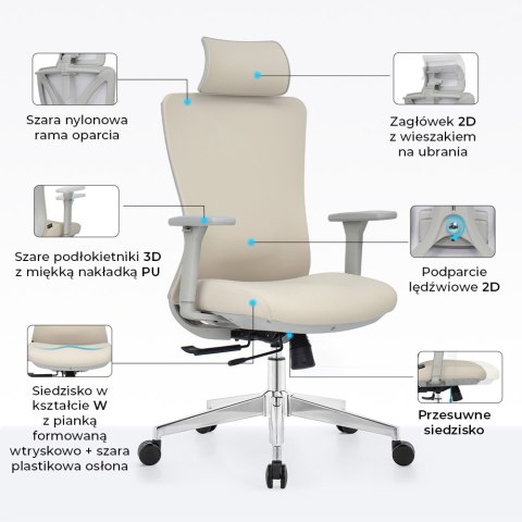 Fotel biurowy ergonomiczny ANGEL GelatO Szary ANGEL