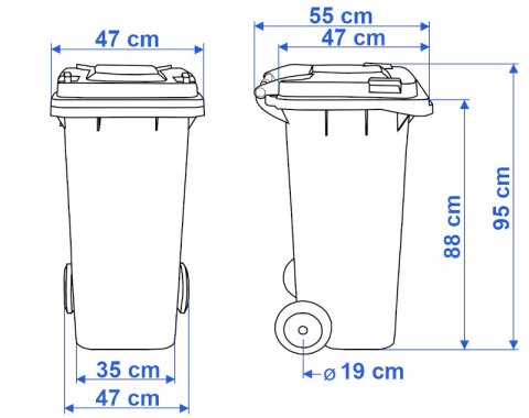 Komplet pojemników na odpady 120l żółty, zielony, czarny