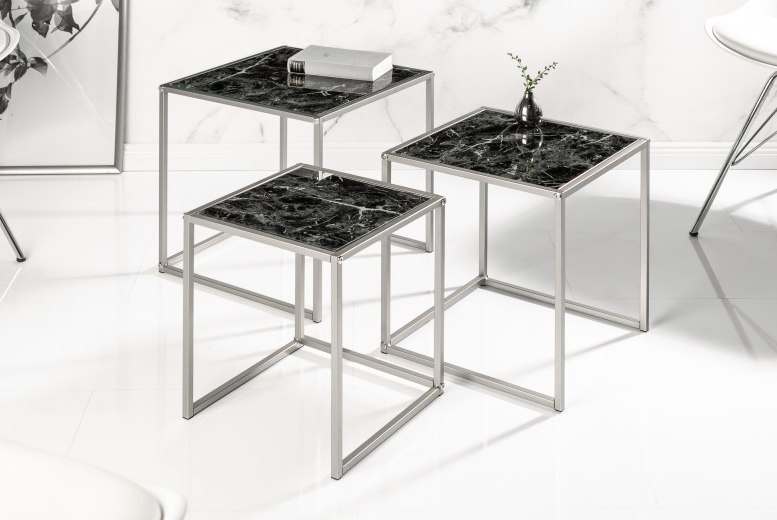 INVICTA zestaw stolików ELEMENTS 3 czarne szkło - imitacja marmuru Invicta Interior INVICTA zestaw stolików ELEMENTS 3 czarne szkło - imitacja marmuru Invicta Interior