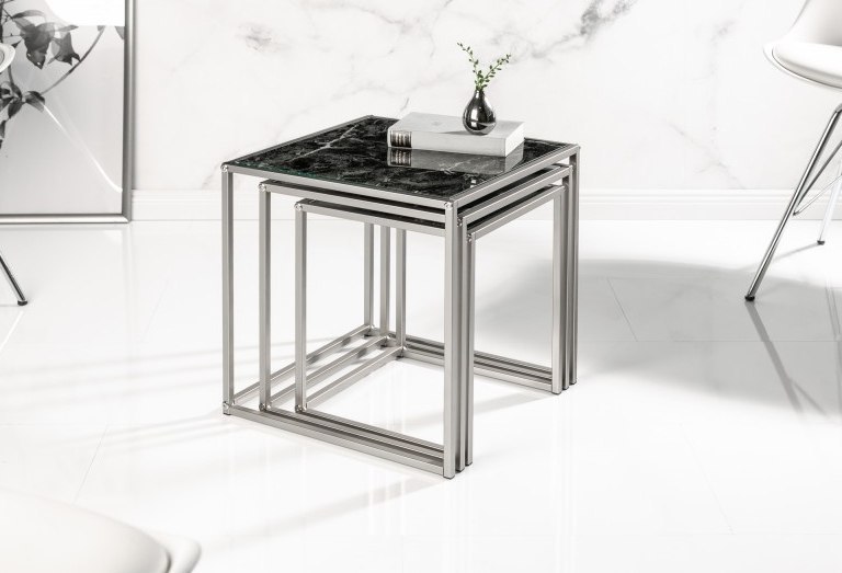 INVICTA zestaw stolików ELEMENTS 3 czarne szkło - imitacja marmuru Invicta Interior INVICTA zestaw stolików ELEMENTS 3 czarne szkło - imitacja marmuru Invicta Interior