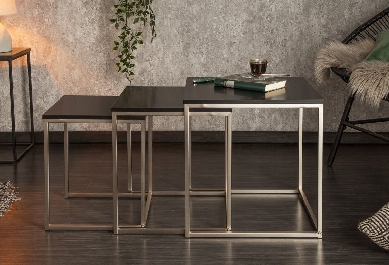 INVICTA zestaw stolików NEW ELEMENTS czarny - MDF, podstawa chromowana Invicta Interior INVICTA zestaw stolików NEW ELEMENTS czarny - MDF, podstawa chromowana Invicta Interior