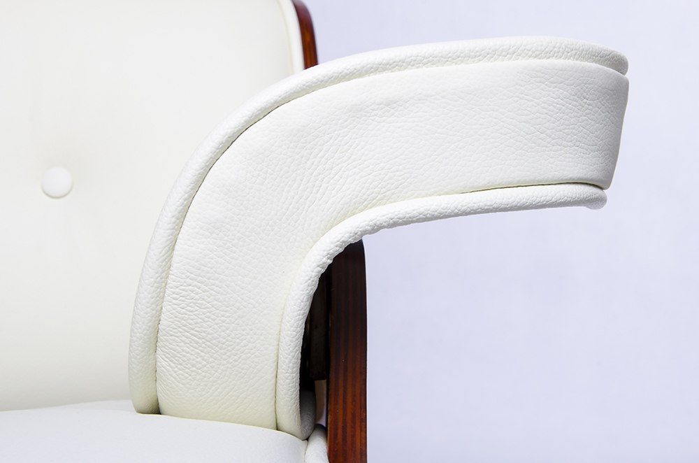 Fotel LOUNGE biały, sklejka orzech - skóra naturalna King Home