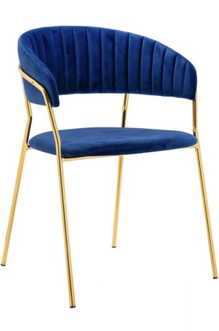 Krzesło MAGO ciemny niebieski welur, podstawa metalowa złota