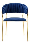 Krzesło MARGO ciemny niebieski - welur, podstawa złota King Home
